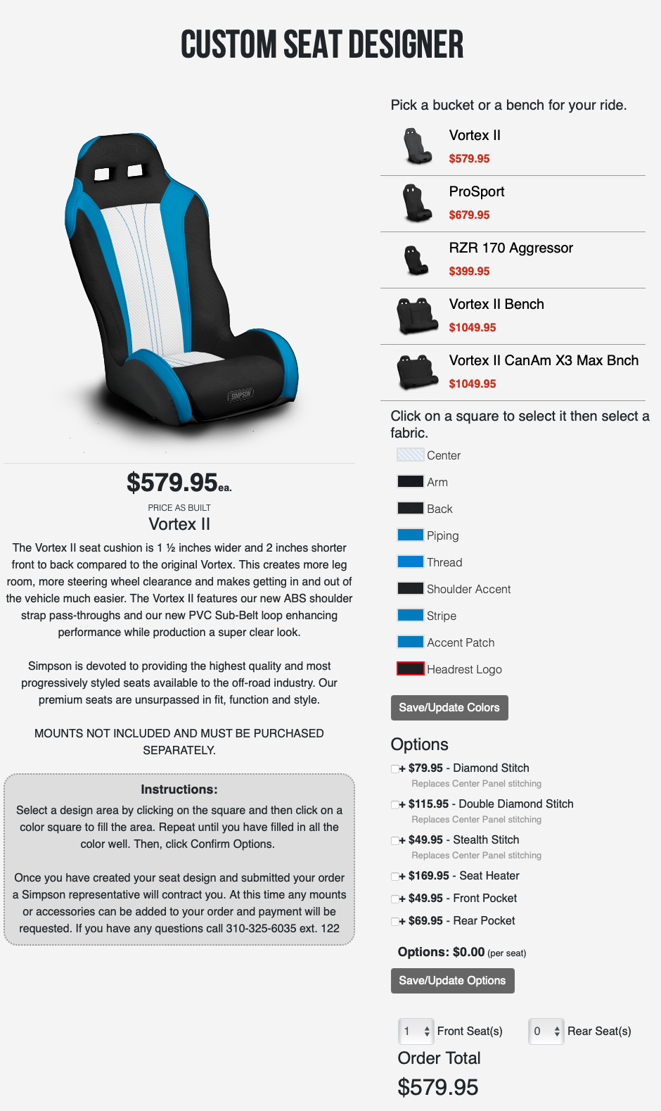Simpson Off-Road Seat Designer