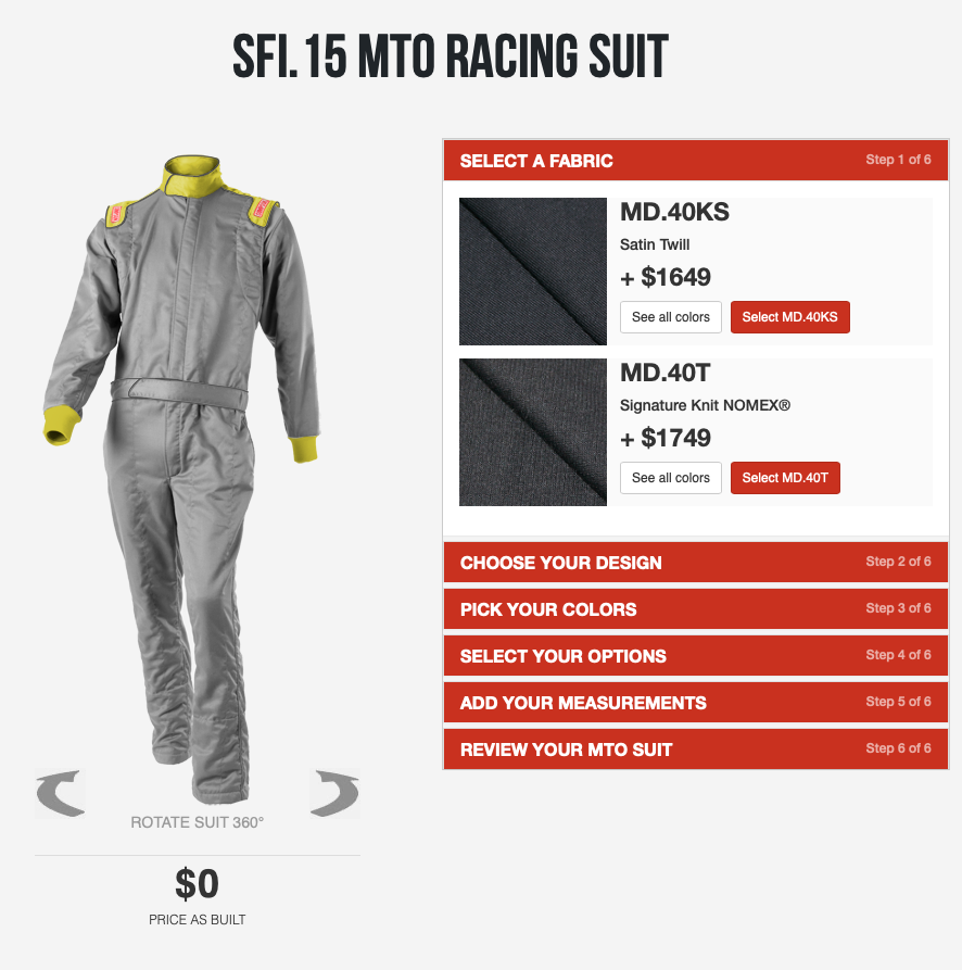 Fabric follows SFI rating.